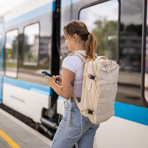 (Not Made In China) Airline Approved Carry On Backpack For Men and Women w/Laptop Compartment and Shoe Pocket, Holds 16" Laptop, USB Port