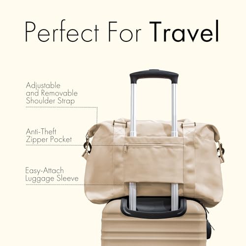 (Not Made In China) Airline Approved Carry On Duffel Bag, Womens Gym and Travel Tote, Overnight Weekender Bags, Shoulder Strap, Luggage Sleeve and Anti-Theft Pocket