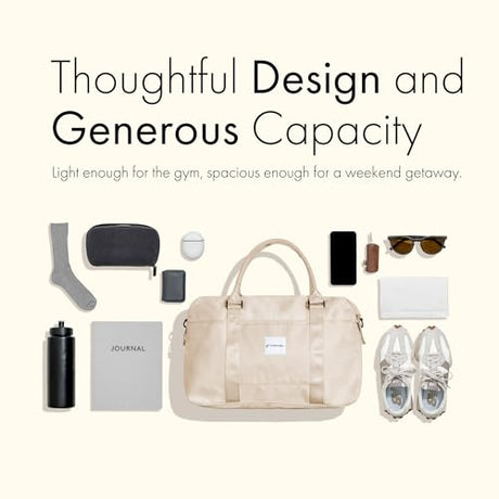 (Not Made In China) Airline Approved Carry On Duffel Bag, Womens Gym and Travel Tote, Overnight Weekender Bags, Shoulder Strap, Luggage Sleeve and Anti-Theft Pocket