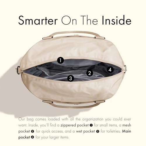 (Not Made In China) Airline Approved Carry On Duffel Bag, Womens Gym and Travel Tote, Overnight Weekender Bags, Shoulder Strap, Luggage Sleeve and Anti-Theft Pocket