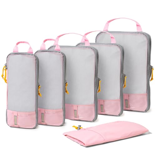 (Not Made In China) 6pc Compression Packing Cubes For Suitcases, Carry On and Backpacks, Lightweight Space Saver and Washable Organizer Cubes, Expandable Luggage Bags