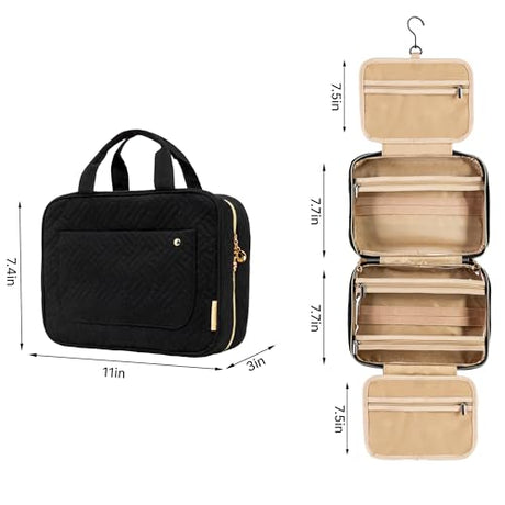 Toiletry Bag For Women, Beauty Travel Case With Hanging Hook, Water-Resistant Makeup Cosmetic Bag, Portable Organizer for Accessories, Brushes, Full Sized Toiletries