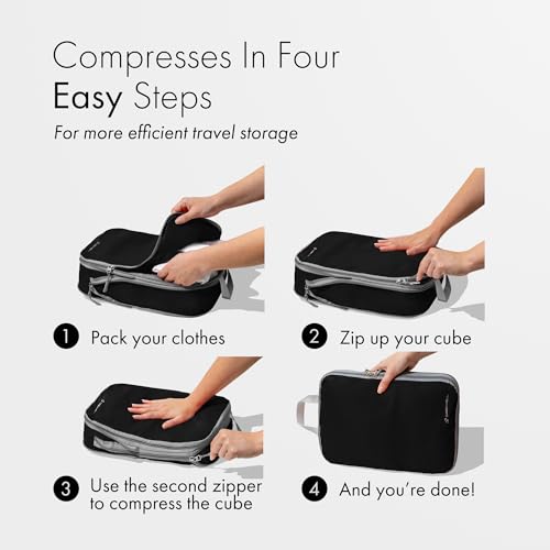 (Not Made In China) 4pc Compression Packing Cubes For Travel, Luggage Organizer, Space Saver for Travel Essentials