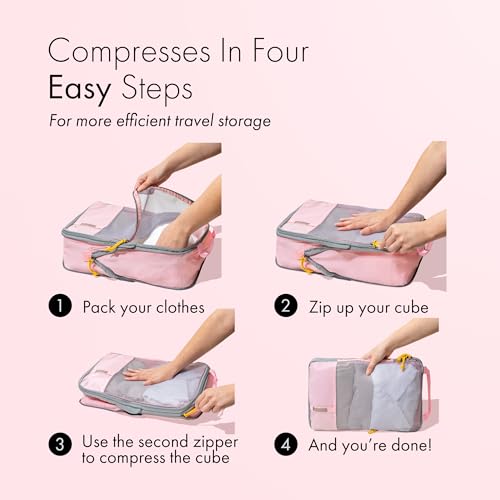 (Not Made In China) 6pc Compression Packing Cubes For Suitcases, Carry On and Backpacks, Lightweight Space Saver and Washable Organizer Cubes, Expandable Luggage Bags