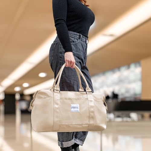 (Not Made In China) Airline Approved Carry On Duffel Bag, Womens Gym and Travel Tote, Overnight Weekender Bags, Shoulder Strap, Luggage Sleeve and Anti-Theft Pocket