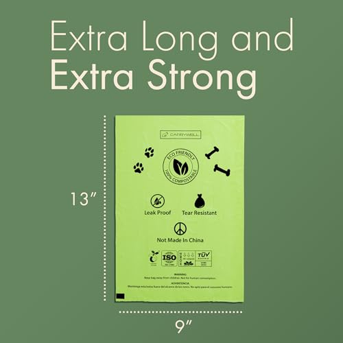 (Not Made In China) 100% Certified Compostable Dog Poop Bags, Plant Based Dog Poop Bags, Corn Starch and PBAT, EN 13432 and TUV Austria certified, 300 Unscented Bags (20 Rolls)