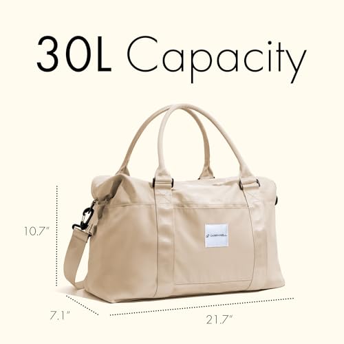 (Not Made In China) Airline Approved Carry On Duffel Bag, Womens Gym and Travel Tote, Overnight Weekender Bags, Shoulder Strap, Luggage Sleeve and Anti-Theft Pocket