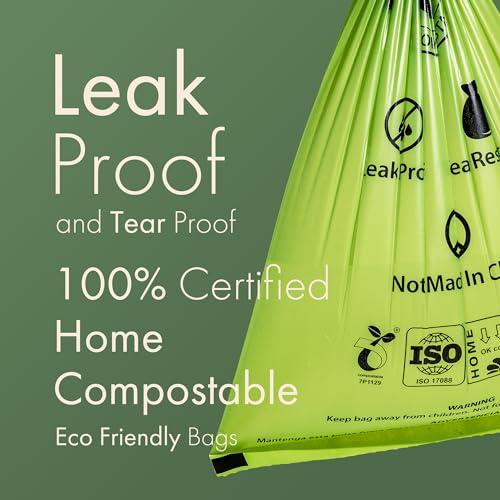 (Not Made In China) 100% Certified Compostable Dog Poop Bags, Plant Based Dog Poop Bags, Corn Starch and PBAT, EN 13432 and TUV Austria certified, 300 Unscented Bags (20 Rolls)
