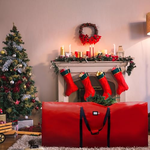 (Not Made In China) Heavy Duty Christmas Tree Storage Bag, Fits Up to 9ft Artificial Disassembled Trees, Durable Handles w/Tear Proof 600D Oxford Canvas, Laminated Interior