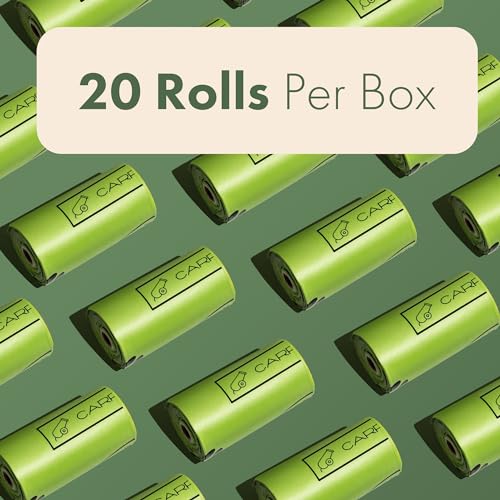 (Not Made In China) 100% Certified Compostable Dog Poop Bags, Plant Based Dog Poop Bags, Corn Starch and PBAT, EN 13432 and TUV Austria certified, 300 Unscented Bags (20 Rolls)