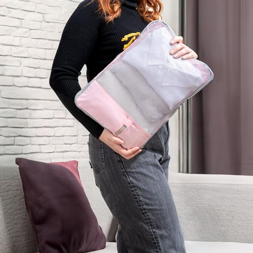 (Not Made In China) 6pc Compression Packing Cubes For Suitcases, Carry On and Backpacks, Lightweight Space Saver and Washable Organizer Cubes, Expandable Luggage Bags