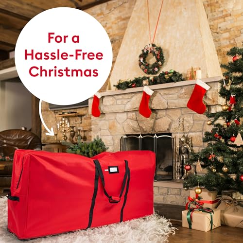 (Not Made In China) Heavy Duty Christmas Tree Storage Bag, Fits Up to 9ft Artificial Disassembled Trees, Durable Handles w/Tear Proof 600D Oxford Canvas, Laminated Interior