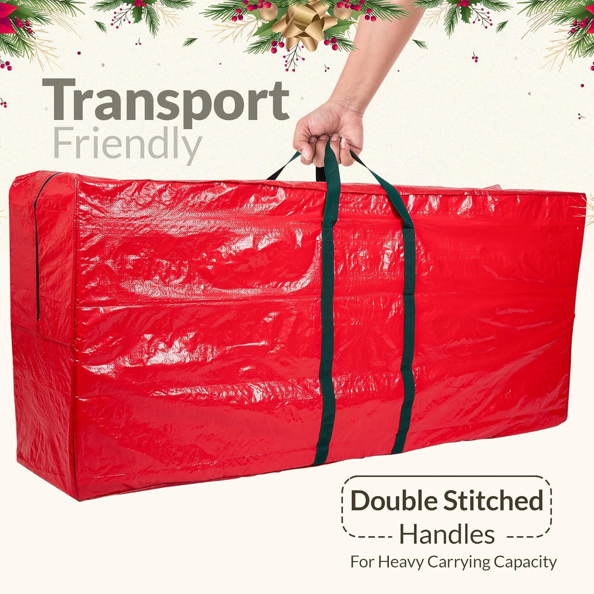 (Not Made In China) Heavy Duty Christmas Tree Storage Bag, Fits Up to 9ft Artificial Disassembled Trees, Durable Handles w/Tear Proof 600D Oxford Canvas, Laminated Interior