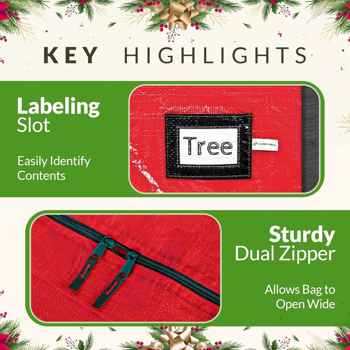 (Not Made In China) Heavy Duty Christmas Tree Storage Bag, Fits Up to 9ft Artificial Disassembled Trees, Durable Handles w/Tear Proof 600D Oxford Canvas, Laminated Interior