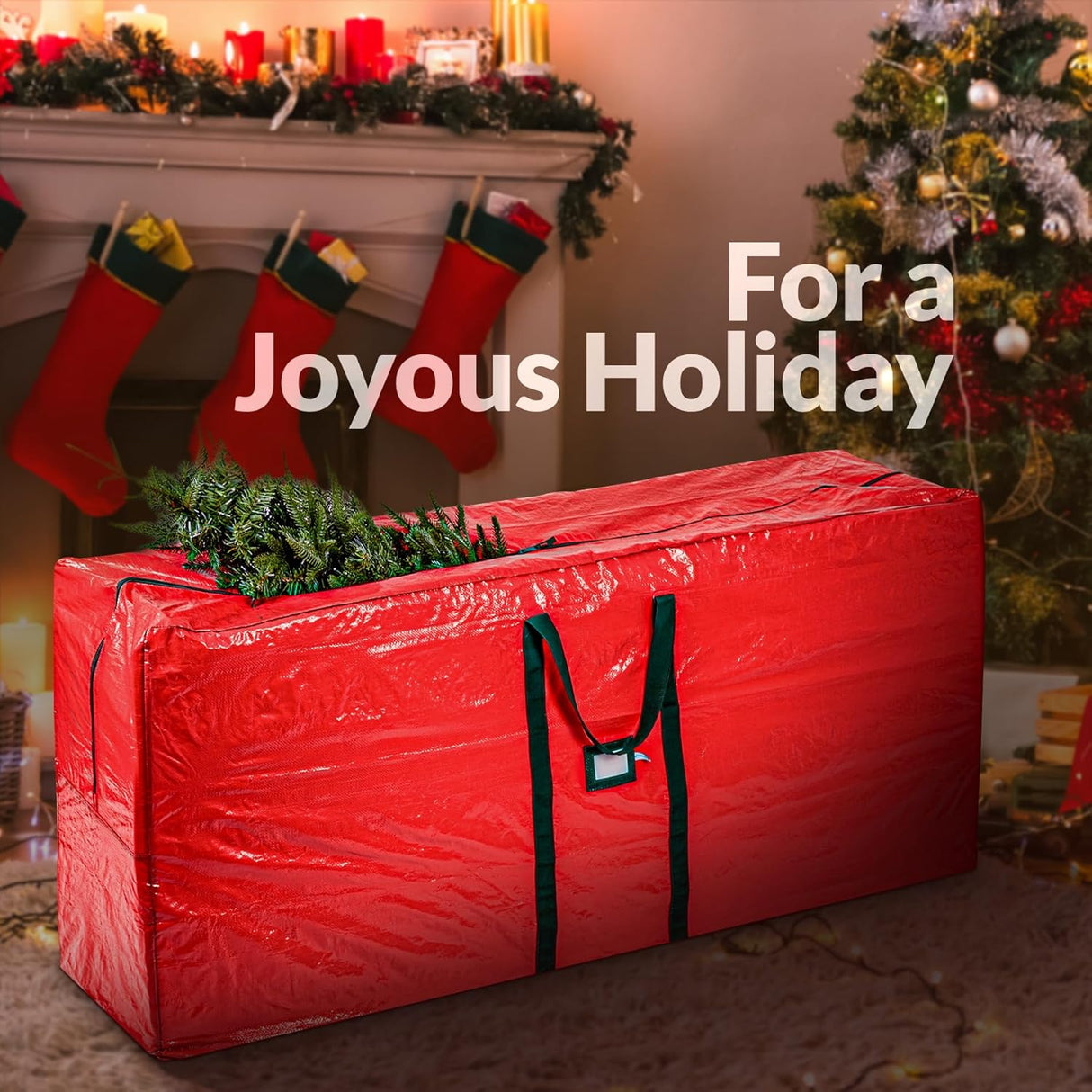 (Not Made In China) Heavy Duty Christmas Tree Storage Bag, Fits Up to 9ft Artificial Disassembled Trees, Durable Handles w/Tear Proof 600D Oxford Canvas, Laminated Interior