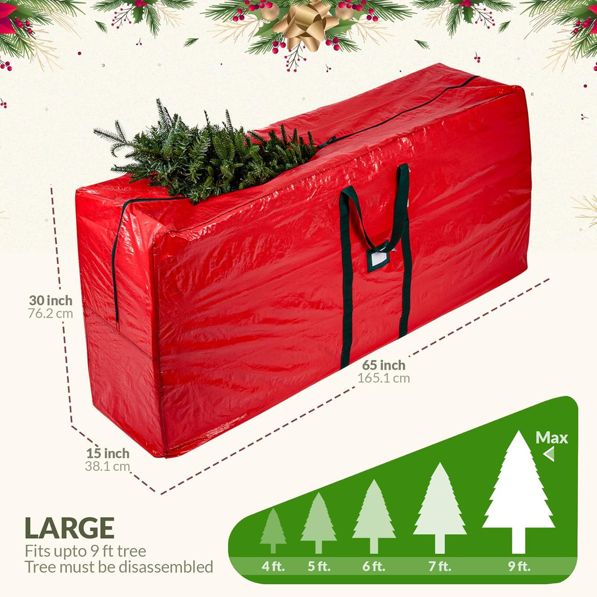 (Not Made In China) Heavy Duty Christmas Tree Storage Bag, Fits Up to 9ft Artificial Disassembled Trees, Durable Handles w/Tear Proof 600D Oxford Canvas, Laminated Interior