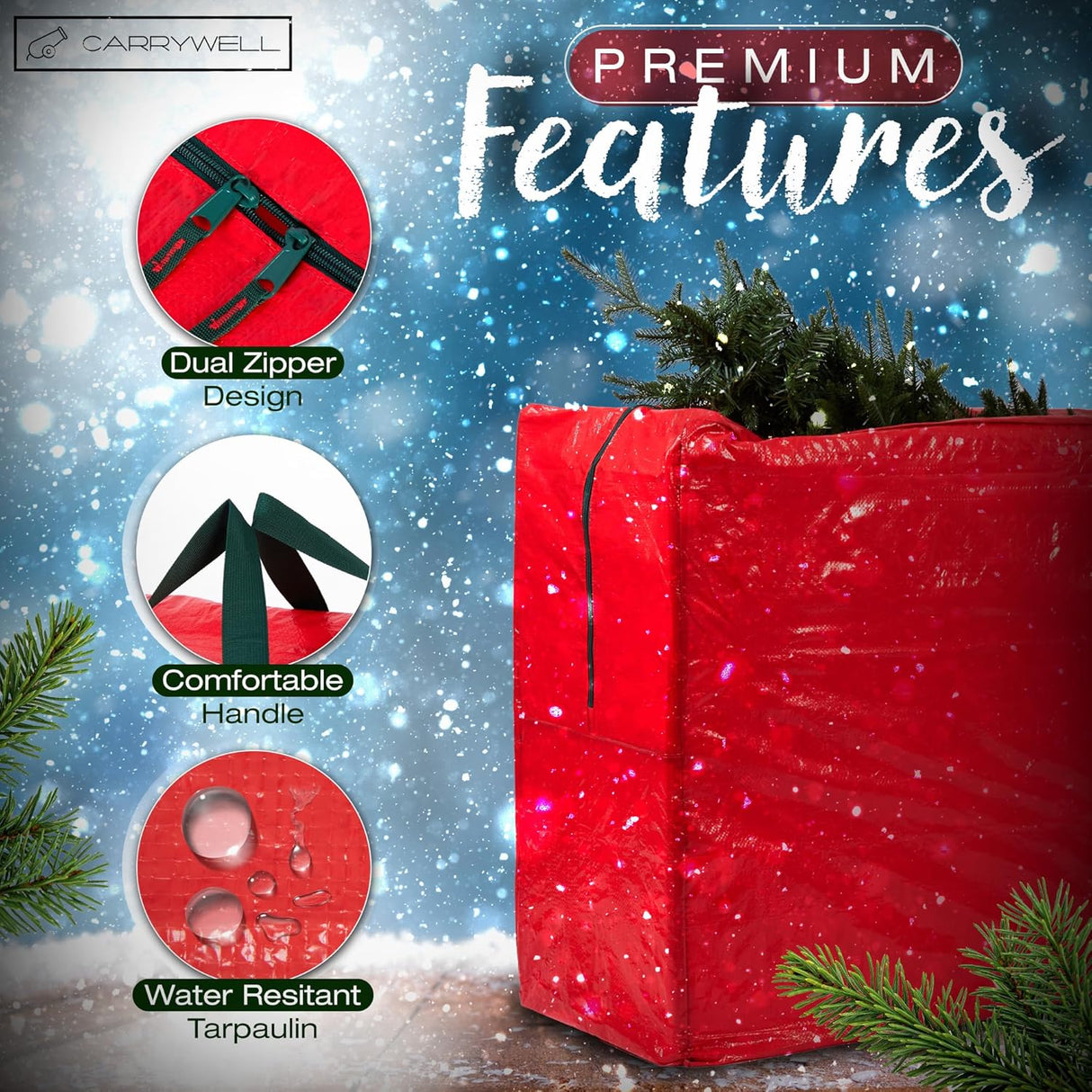 (Not Made In China) Heavy Duty Christmas Tree Storage Bag, Fits Up to 9ft Artificial Disassembled Trees, Durable Handles w/Tear Proof 600D Oxford Canvas, Laminated Interior