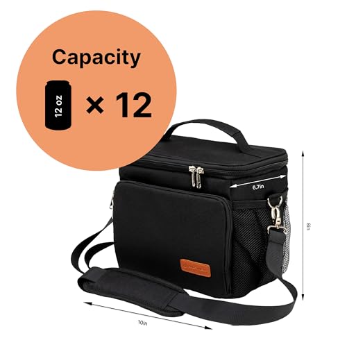 Insulated Lunch Bag for Men and Women, Soft Sided Food Carrier for Work, Beach, Picnic, Leakproof and Freezable Cooler Box with Adjustable Shoulder Strap