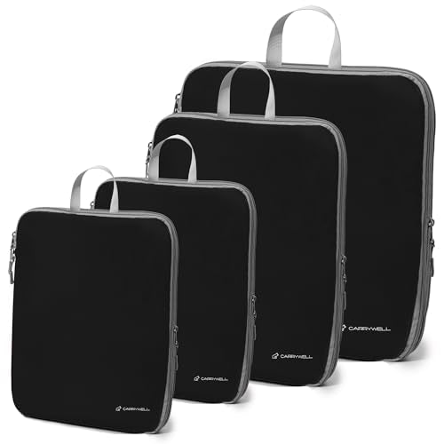 (Not Made In China) 4pc Compression Packing Cubes For Travel, Luggage Organizer, Space Saver for Travel Essentials