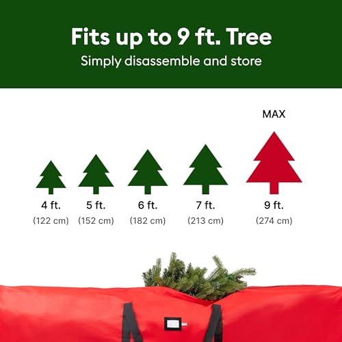 (Not Made In China) Heavy Duty Christmas Tree Storage Bag, Fits Up to 9ft Artificial Disassembled Trees, Durable Handles w/Tear Proof 600D Oxford Canvas, Laminated Interior