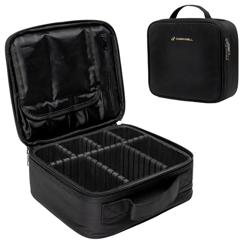 Makeup Train Case, Cosmetic Travel Organizer For Professional Beauty Artist, Portable Storage Bag W/Adjustable Dividers For Jewelry and Brushes