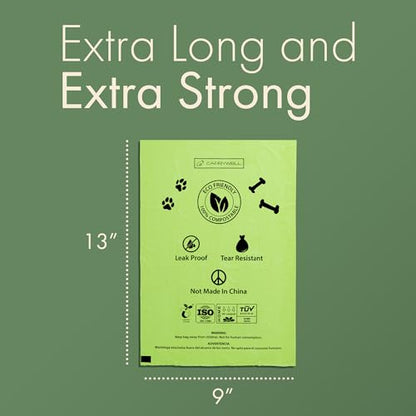 100% Certified Compostable Dog Poop Bags, Plant Based Dog Poop Bags, Corn Starch and PBAT, EN 13432 and TUV Austria certified, 300 Unscented Bags (20 Rolls)