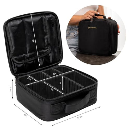 Makeup Train Case, Cosmetic Travel Organizer For Professional Beauty Artist, Portable Storage Bag W/Adjustable Dividers For Jewelry and Brushes