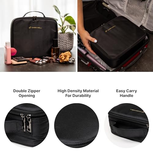 Makeup Train Case, Cosmetic Travel Organizer For Professional Beauty Artist, Portable Storage Bag W/Adjustable Dividers For Jewelry and Brushes