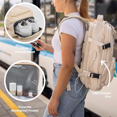 Carrywell Travel Backpack, Carry On, Outdoor Sports Rucksack w/Shoe Pocket, Holds 16" Laptop, USB Charging Port