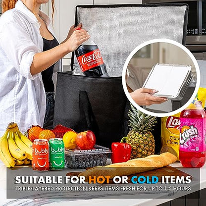 Insulated Food Delivery Bag, Reusable Grocery Carrier, Thermal Insulation Tote for Hot and Cold Food, Pizza, Uber Eats and Doordash